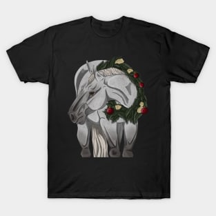 Fleabitten Grey Christmas Horse in Wreath T-Shirt